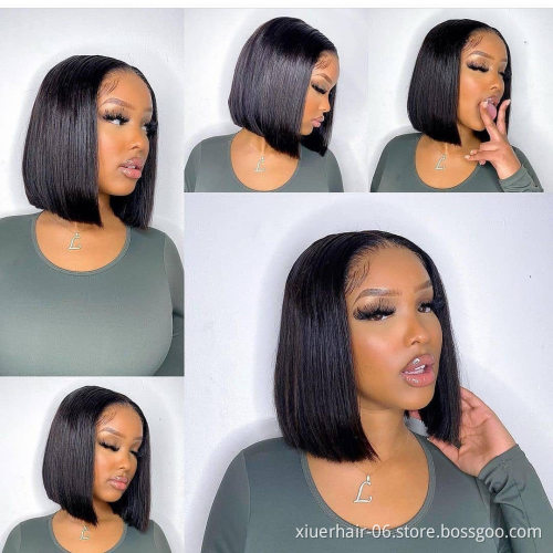 Cheap 200% Density Short Pixie Cut 14 Inch Blonde Curly Hd Transparent Bob 4*4 Closure 100% Human Hair Wig For Asian